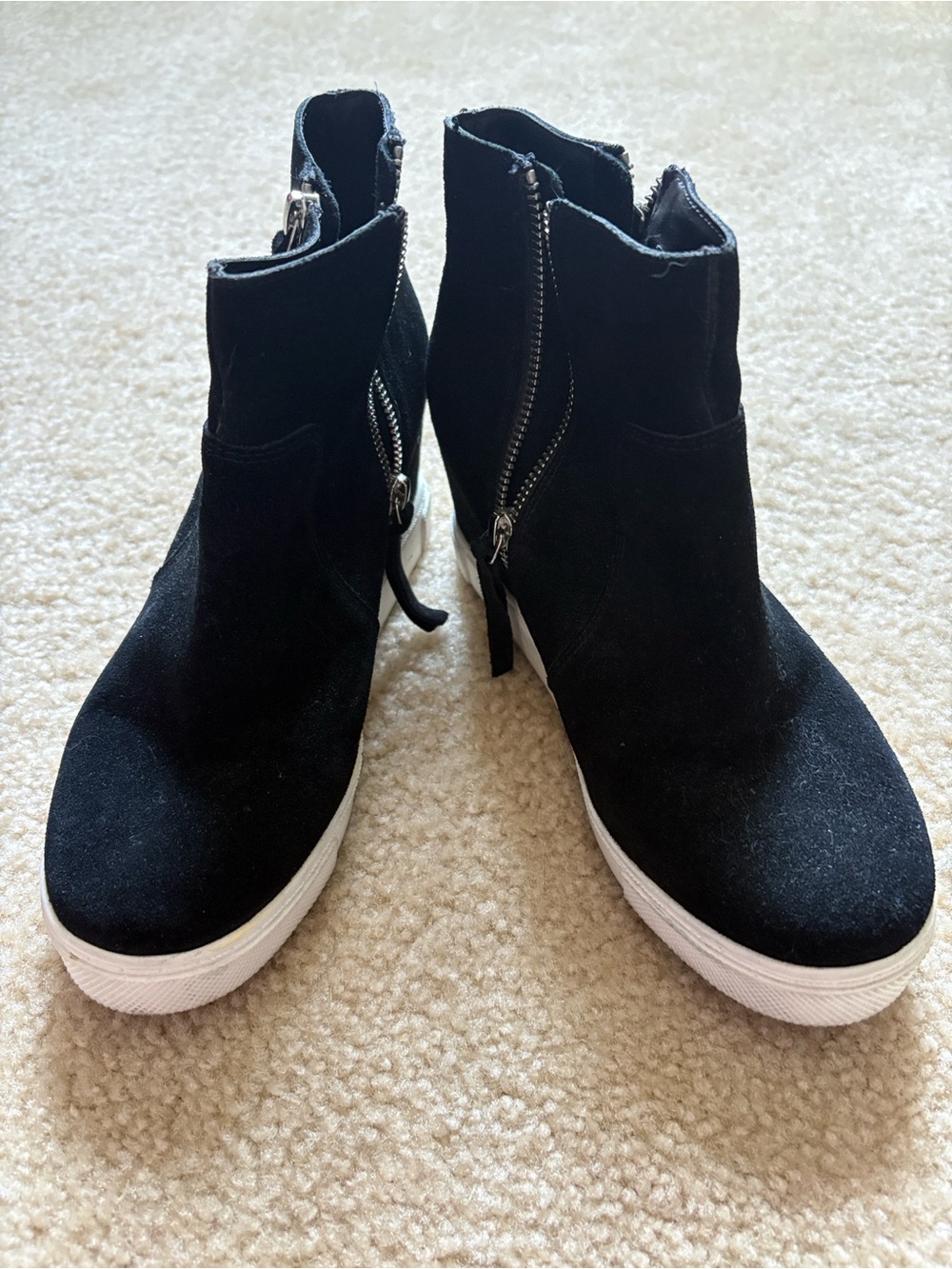 Steve Madden Black Suede Platform Ankle Booties with Side Zipper